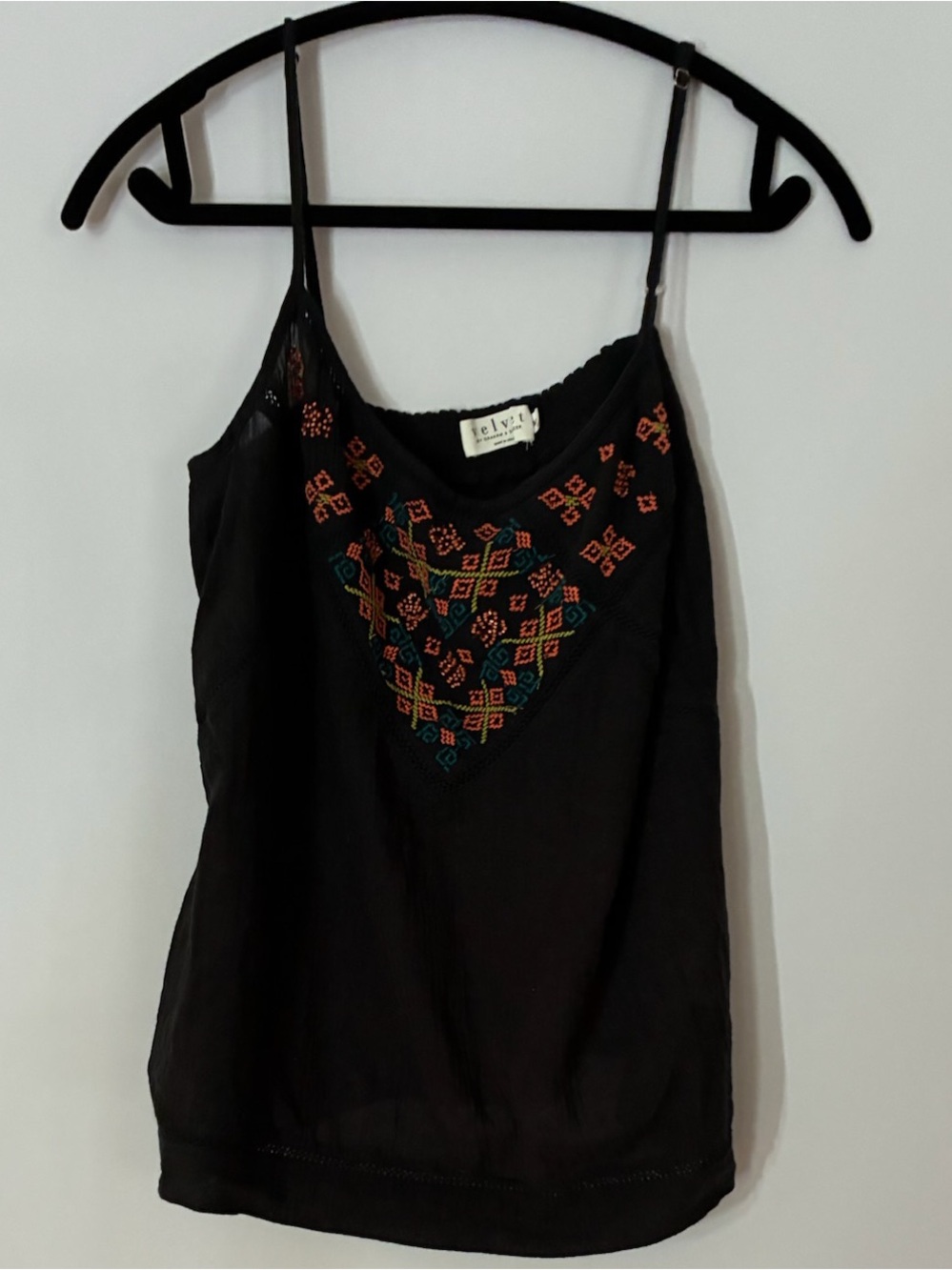 Velvet by Graham & Spencer Black Embroidered Spaghetti Strap Cami